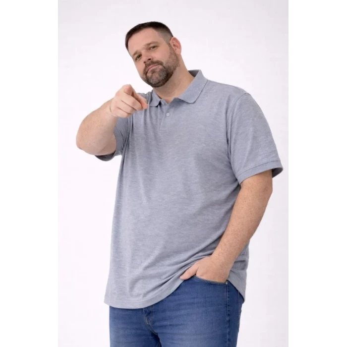 ieg™ Erkek Pike Kumaş Düğmeli Yaka Battal Büyük Beden Günlük Kısa Kol Tişört T-shirt - Gri