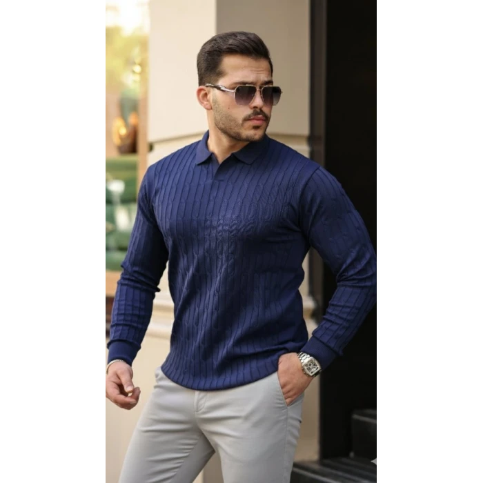 ieg™ Erkek Saç örgü Desenli Uzun Kollu Triko