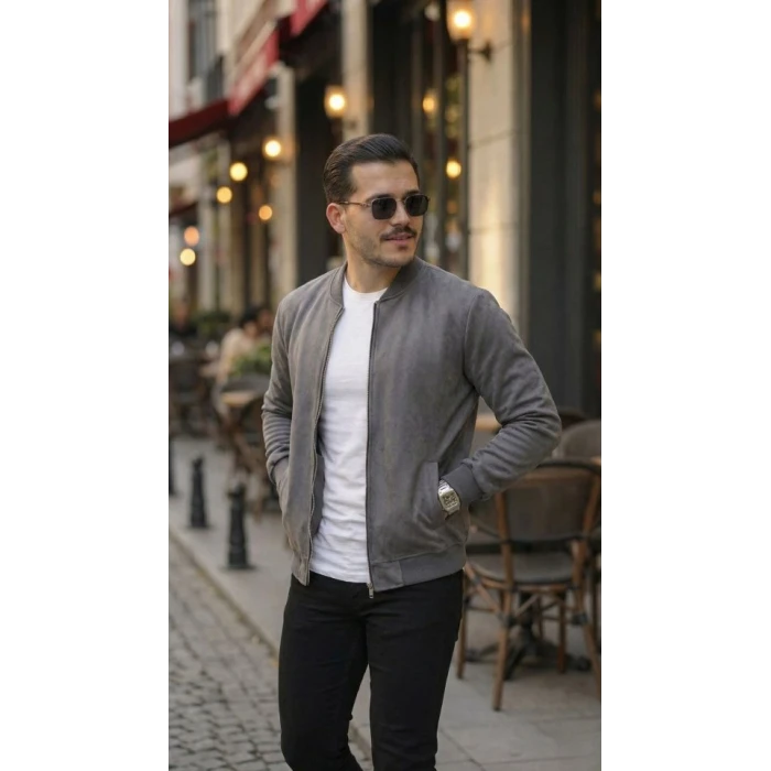 ieg™ Erkek Scuba Süet Kumaş Bomber Hırka