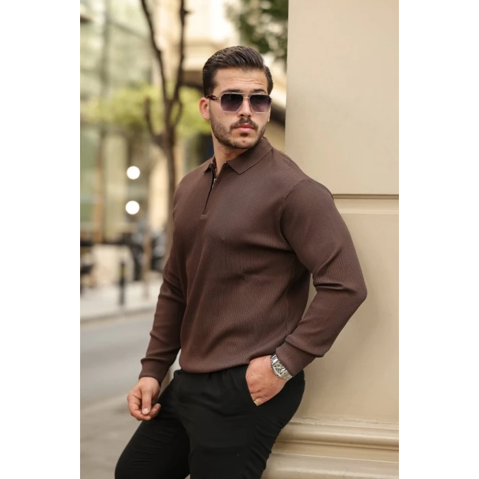 ieg™ Erkek Selanik örme Yakalı Uzun Kollu Triko