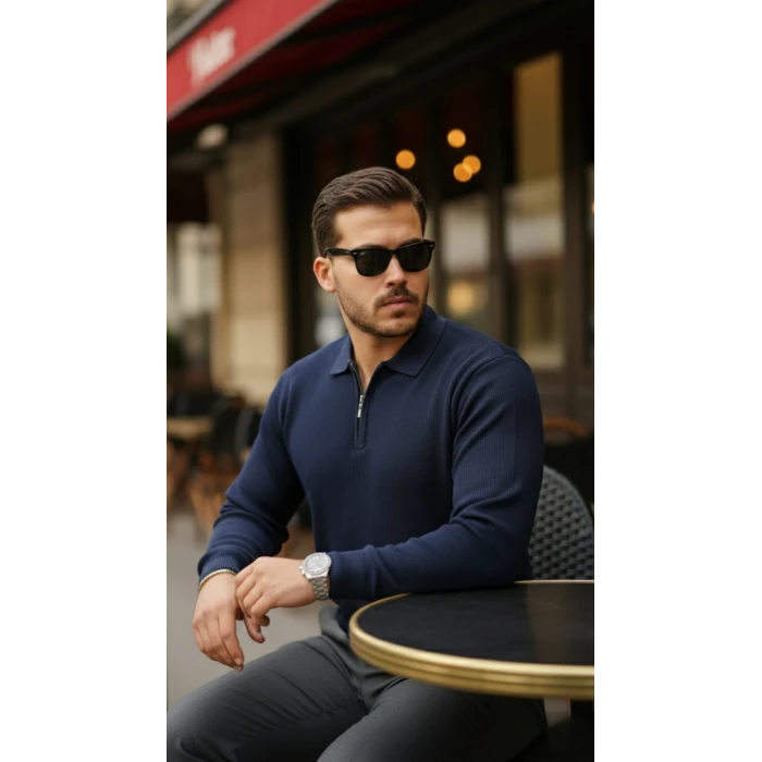 ieg™ Erkek Selanik örme Yakalı Uzun Kollu Triko