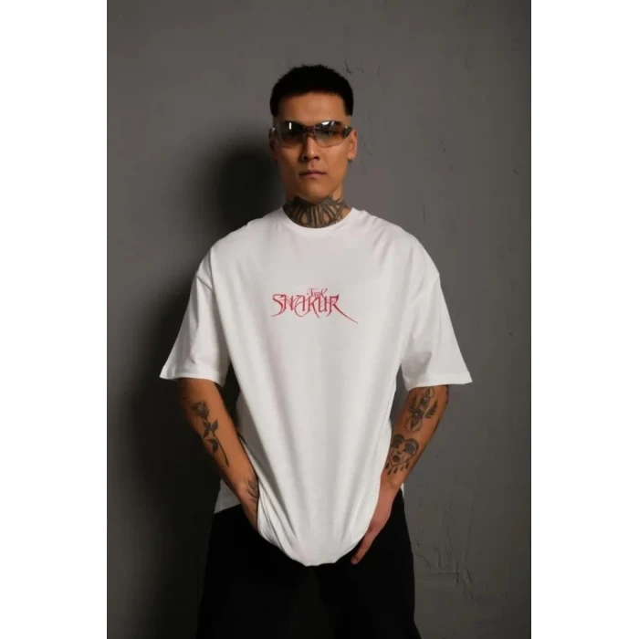 ieg™ Erkek Sırt Baskılı Oversize T-Shirt - Beyaz