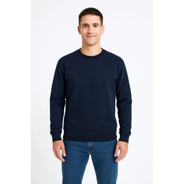 ieg™ Erkek Üç İplik Düz Bisiklet Yaka SweatShirt - Lacivert