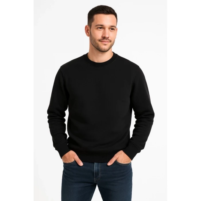 ieg™ Erkek Üç İplik Düz Bisiklet Yaka SweatShirt - Siyah