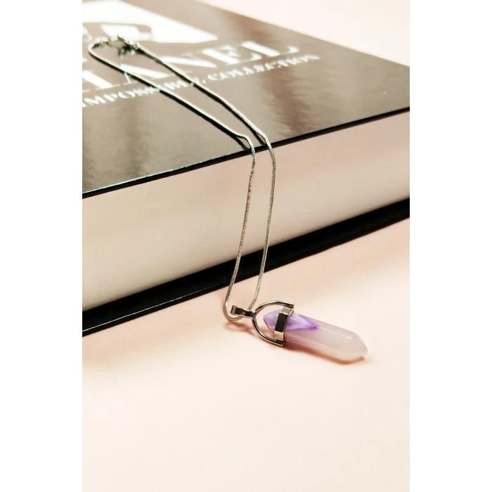 İEG Florid Doğal Taşı Zincirli El Yapımı Tasarımlı Kolye Uç: 3,5 cm Zincir: 20 cm Kutulu