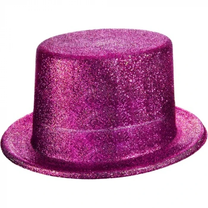 ieg ™ Fuşya Pembe Renk Parıltılı Simli Fötr Silindir Parti Şapkası