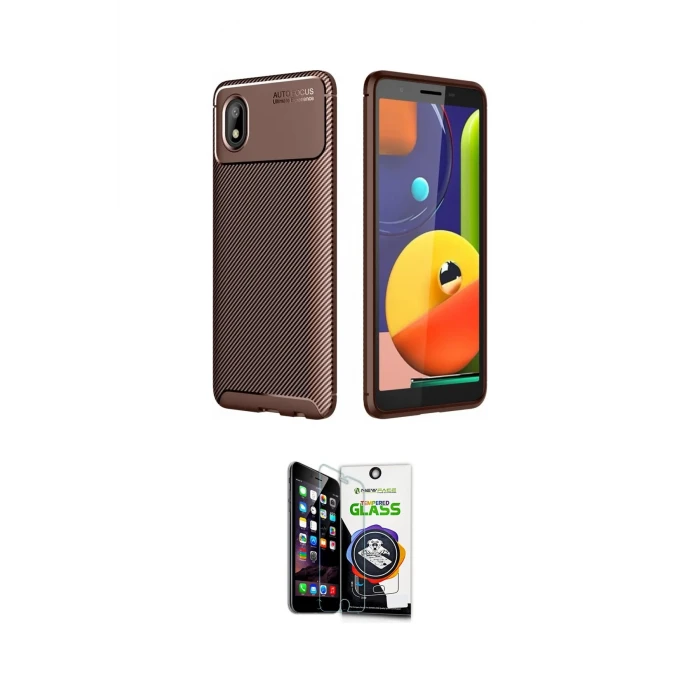 ieg™ Galaxy A01 Core Kılıf Eksen Form Prime - Şeffaf Temperli Cam Ekran Koruyucu