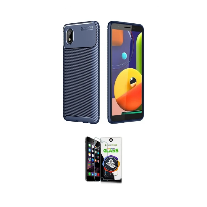 ieg™ Galaxy A01 Core Kılıf Eksen Form Prime - Şeffaf Temperli Cam Ekran Koruyucu