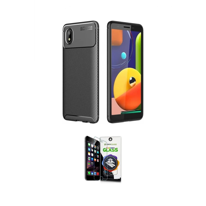 ieg™ Galaxy A01 Core Kılıf Eksen Form Prime - Şeffaf Temperli Cam Ekran Koruyucu