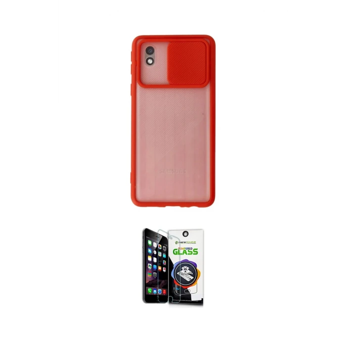 ieg™ Galaxy A01 Core Kılıf Vadi Çizgi - Şeffaf Temperli Cam Ekran Koruyucu
