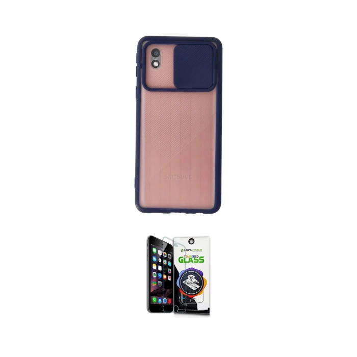ieg™ Galaxy A01 Core Kılıf Vadi Çizgi - Şeffaf Temperli Cam Ekran Koruyucu