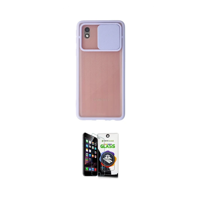 ieg™ Galaxy A01 Core Kılıf Vadi Çizgi - Şeffaf Temperli Cam Ekran Koruyucu