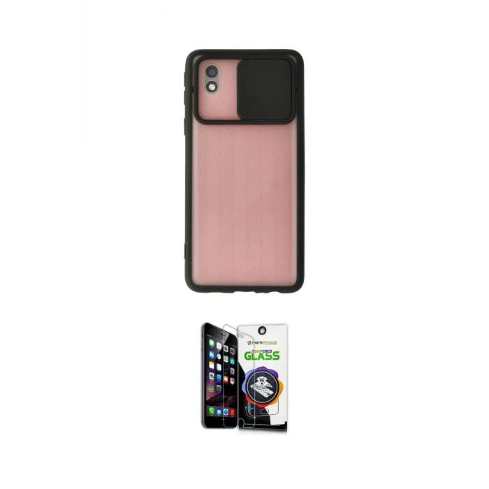 ieg™ Galaxy A01 Core Kılıf Vadi Çizgi - Şeffaf Temperli Cam Ekran Koruyucu