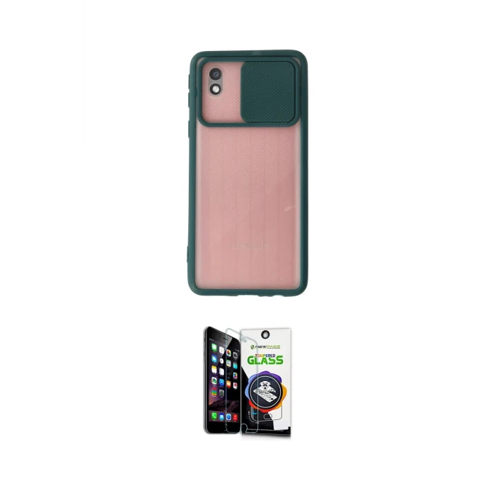ieg™ Galaxy A01 Core Kılıf Vadi Çizgi - Şeffaf Temperli Cam Ekran Koruyucu
