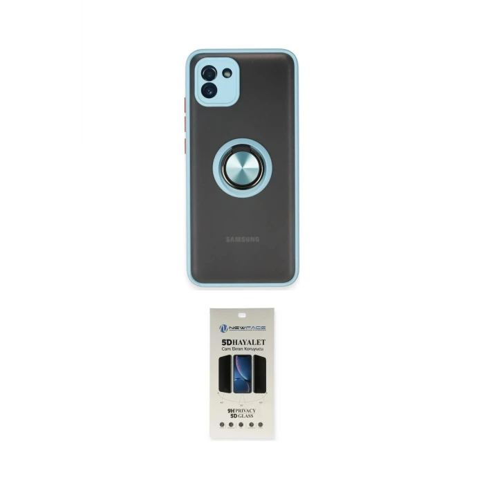 ieg™ Galaxy A03 Kılıf Yörünge Çizgi - Siyah 5D Hayalet Cam Ekran Koruyucu