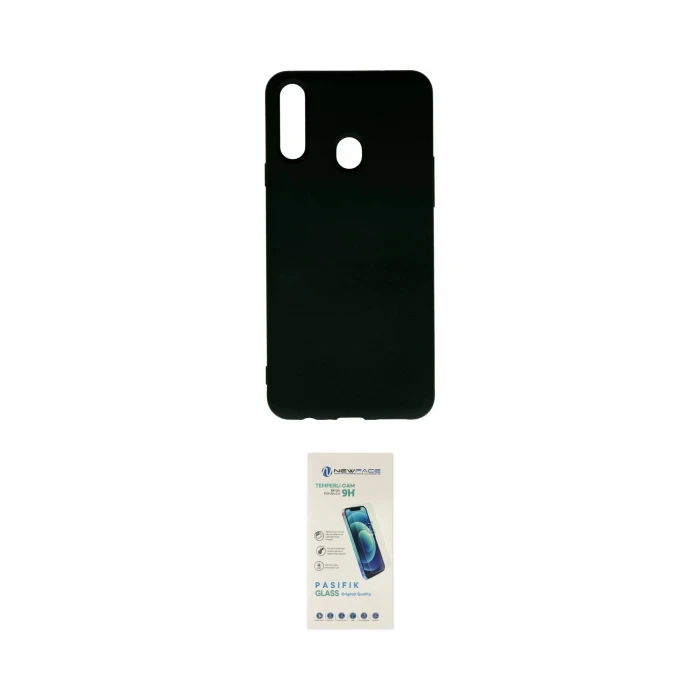 ieg™ Galaxy A20S Kılıf Ahenk Serisi - Şeffaf Pasifik Cam Ekran Koruyucu