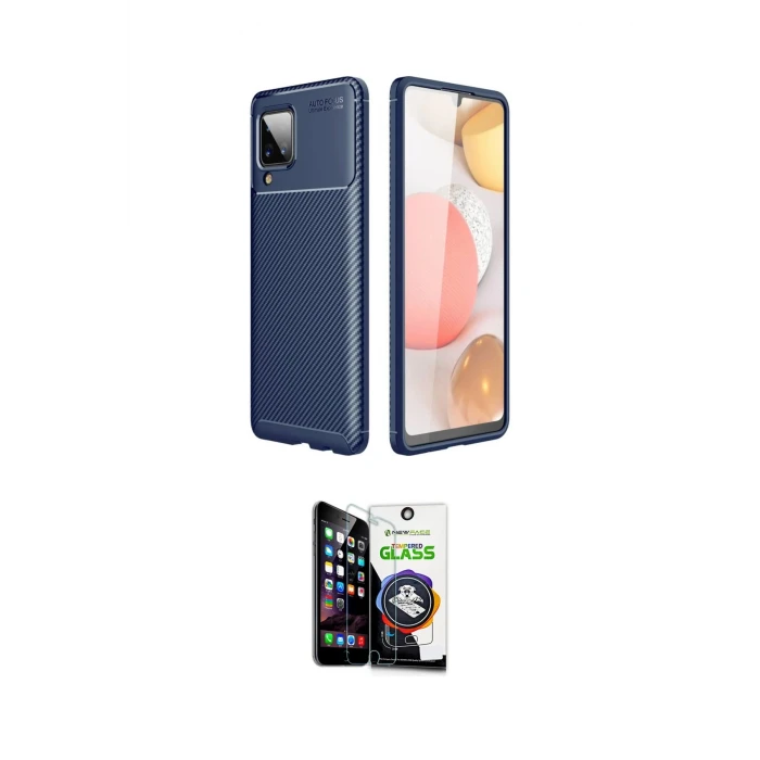 ieg™ Galaxy A22 Kılıf Eksen Form Prime - Şeffaf Temperli Cam Ekran Koruyucu
