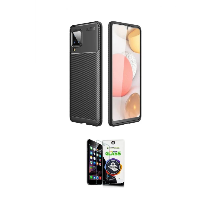 ieg™ Galaxy A22 Kılıf Eksen Form Prime - Şeffaf Temperli Cam Ekran Koruyucu