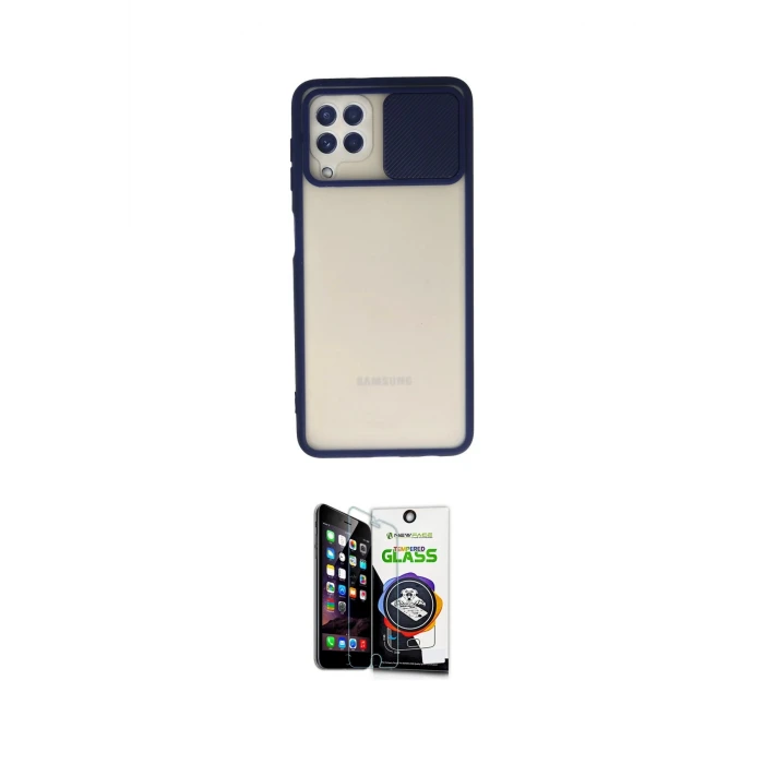 ieg™ Galaxy A22 Kılıf Vadi Çizgi - Şeffaf Temperli Cam Ekran Koruyucu