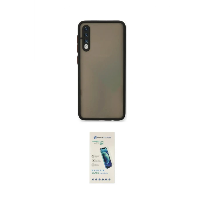 ieg™ Galaxy A30S Kılıf Ahenk Çizgi Serisi - Şeffaf Pasifik Cam Ekran Koruyucu
