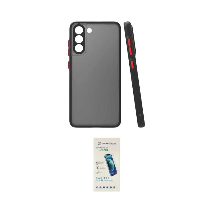 ieg™ Galaxy S21 FE Kılıf Ahenk Çizgi Serisi - Şeffaf Pasifik Cam Ekran Koruyucu