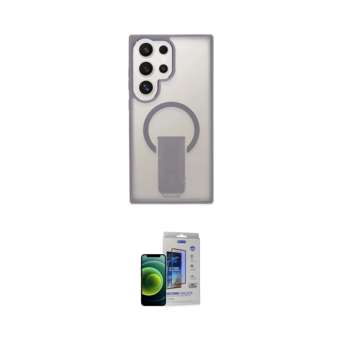 ieg™ Galaxy S23 Ultra Kılıf Pusula Doku Koleksiyonu - Siyah Durable Full Glue Curved Cam