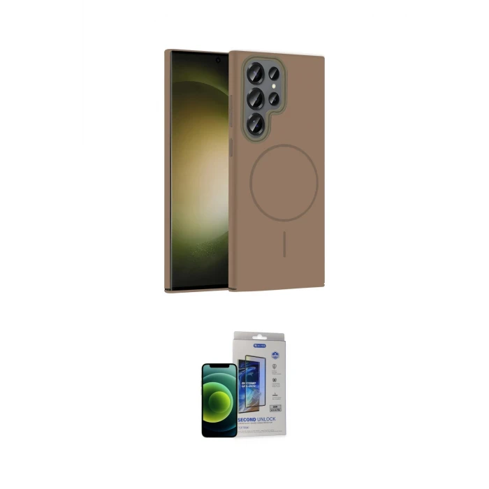 ieg™ Galaxy S23 Ultra Kılıf Siluet Doku Özel Seri - Siyah Durable Full Glue Curved Cam