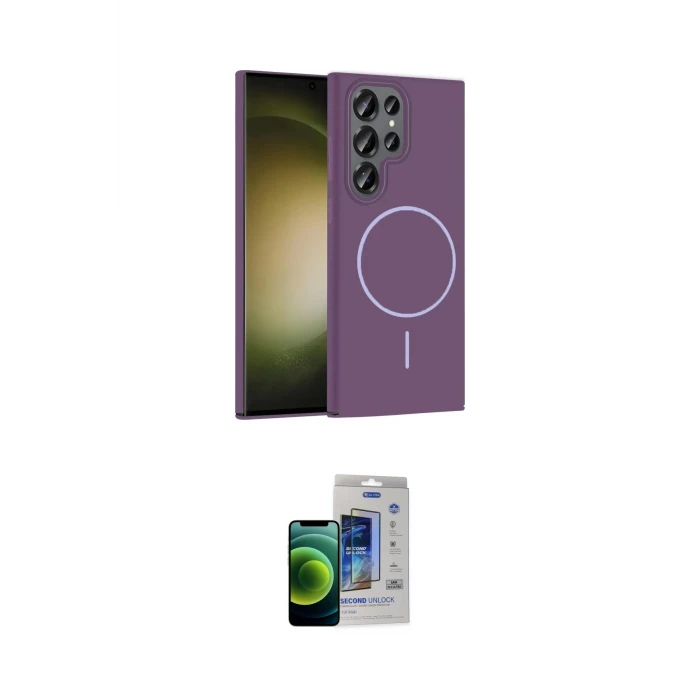 ieg™ Galaxy S23 Ultra Kılıf Siluet Doku Özel Seri - Siyah Durable Full Glue Curved Cam