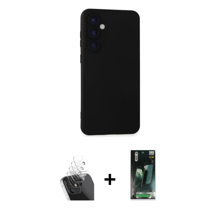 ieg™ Galaxy S24 Plus Kılıf Ahenk Serisi - Siyah 360 Mat Full Body Arka Koruyucu + Kamera Lens Koruma Cam - SF
