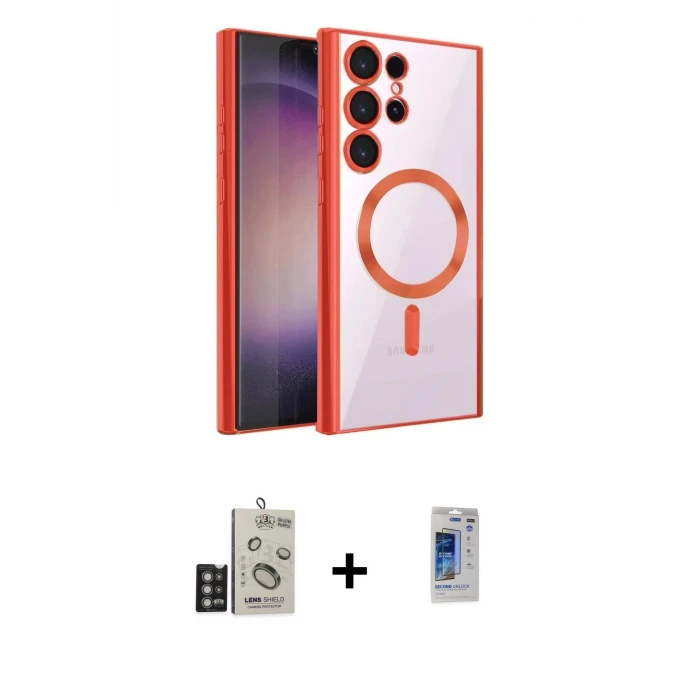 ieg™ Galaxy S24 Ultra Kılıf Nova Işık Özel Seri - Siyah Durable Full Glue Curved Hayalet Cam + Bilvis Titan Kamera Lens - DNMR