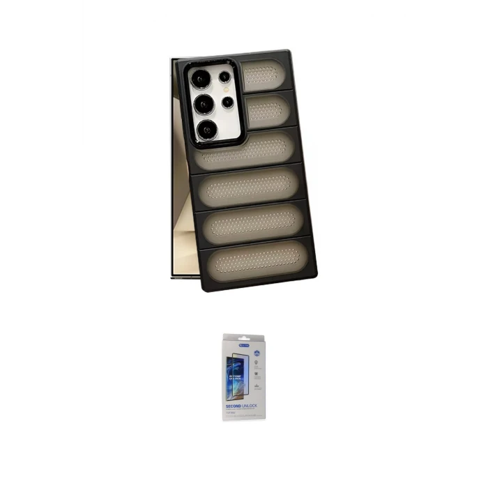 ieg™ Galaxy S24 Ultra Kılıf Yadigar Doku Özel Seri - Siyah Durable Full Glue Curved Cam
