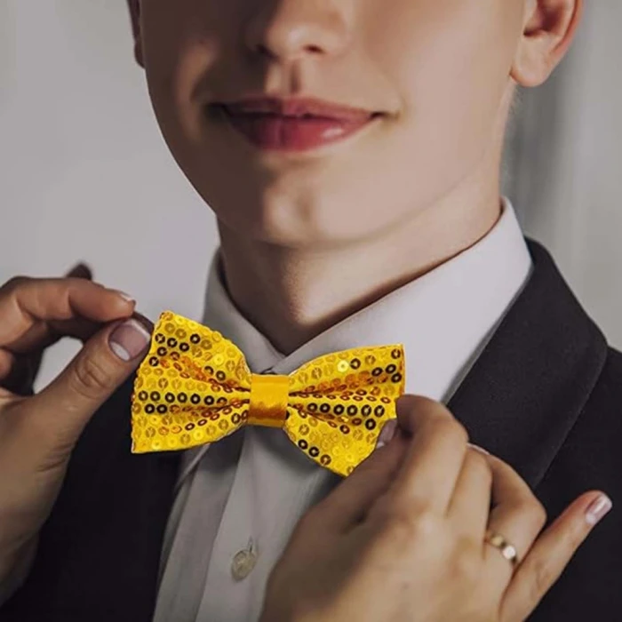 ieg™ Gece Işıltısı Altın Payetli Pullu Papyon 7x2 cm