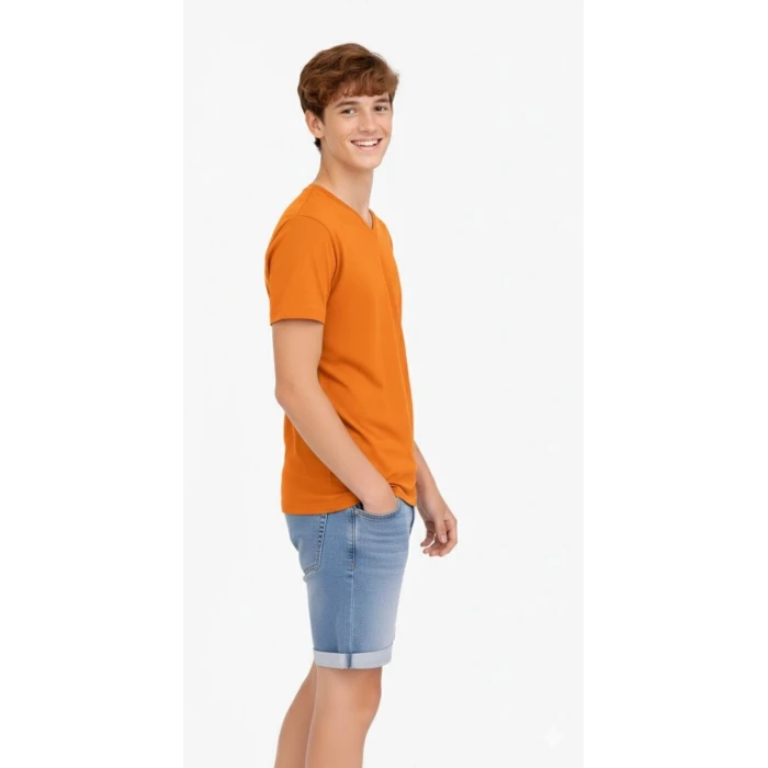 ieg™ Genç Erkek Çocuk V Yaka Tişört Model - Turuncu