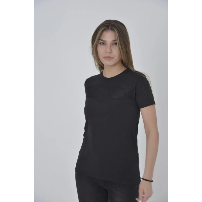 ieg™      Gögüs Fileli Slim fit T-shirt - Siyah -