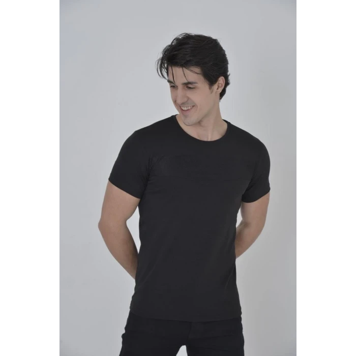 ieg™      Gögüs Fileli Slim fit T-shirt - Siyah -