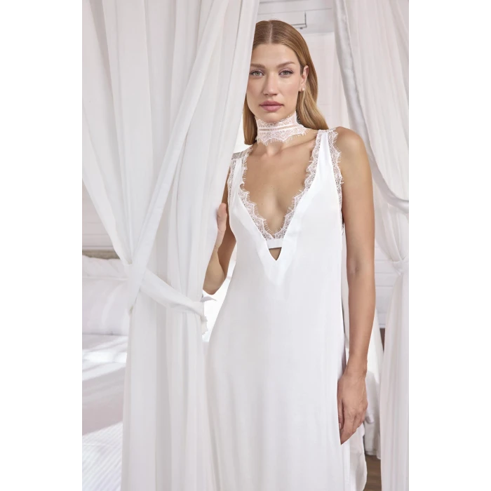 ieg™ Göğüs ve Sırt Dekolteli Dantelli Saten Gecelik