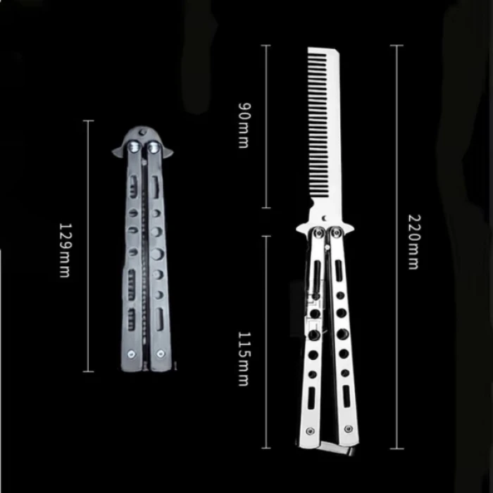 ieg™ Gri Katlanabilir Paslanmaz Çelik Kelebek Bıçak Tasarımlı Tarak