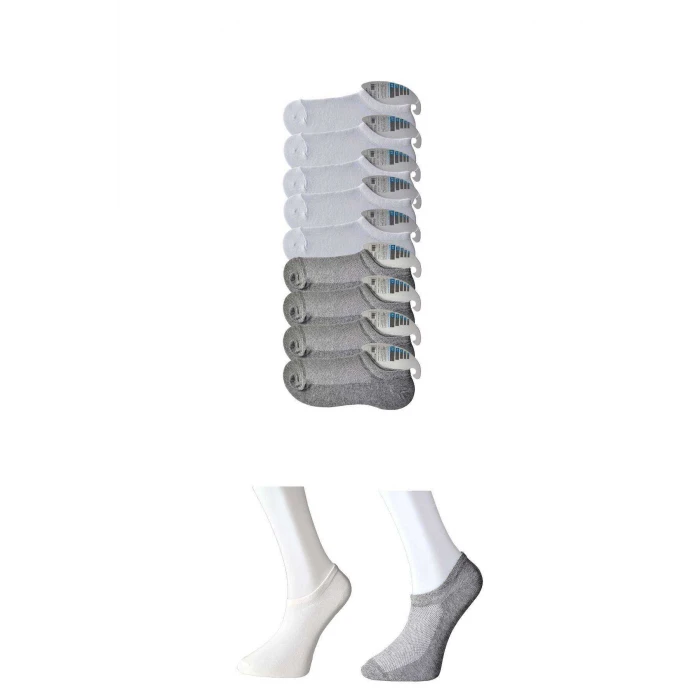 ieg™ Gri ve Beyaz Erkek Görünmez Çorap 9 çift