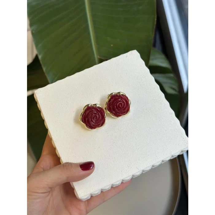 İEG® Gül Küpe - Bordo