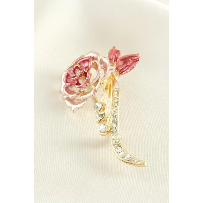 ieg™ Gül Mineli Taşlı Broş