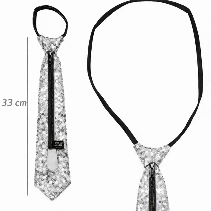 ieg™ Gümüş Renk Pul Payetli Işıltılı Parti Kravatı 33 cm