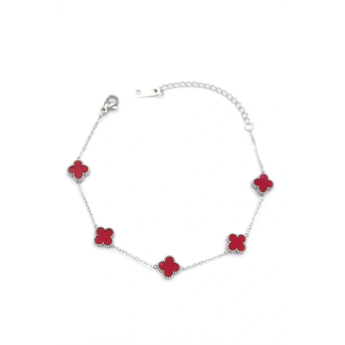 İEG® Gümüş VC Yonca Bileklik - Bordo