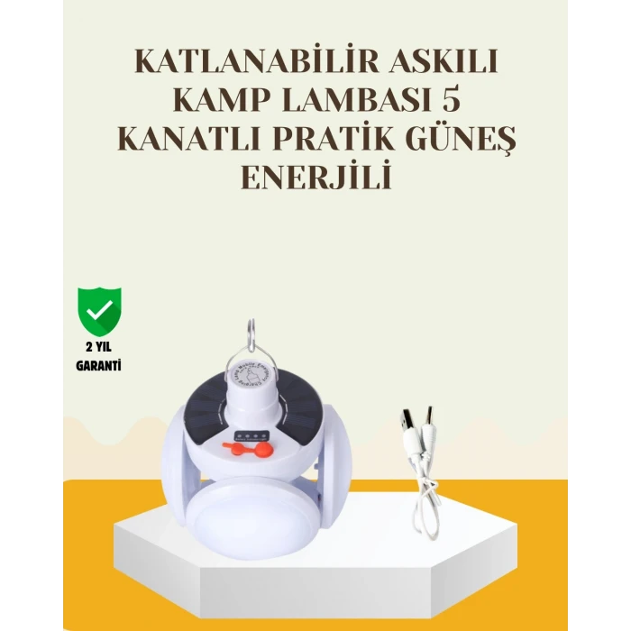 ieg™ Güneş Paneliyle Şarj Olan Katlanabilir LED Çadır Lambası – 5 Kademeli Aydınlatma