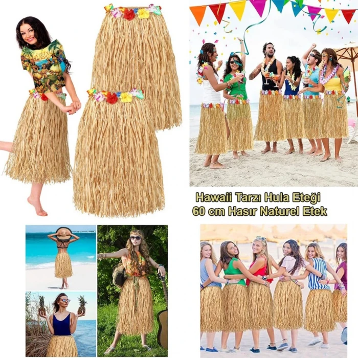 ieg™ Hawaii Tarzı Hula Eteği – 60 cm Hasır Naturel Etek