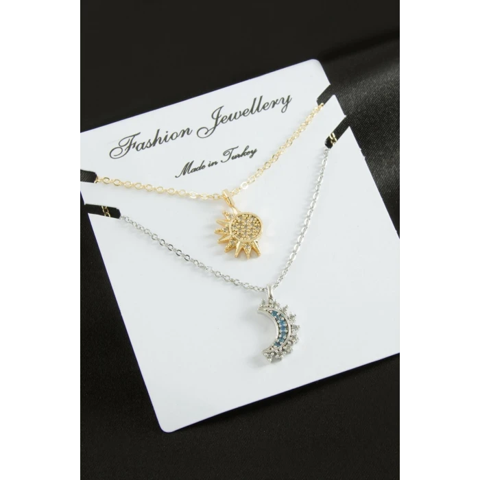 ieg™ Hilal Yıldız Çift Zirkon Taşlı Kolye