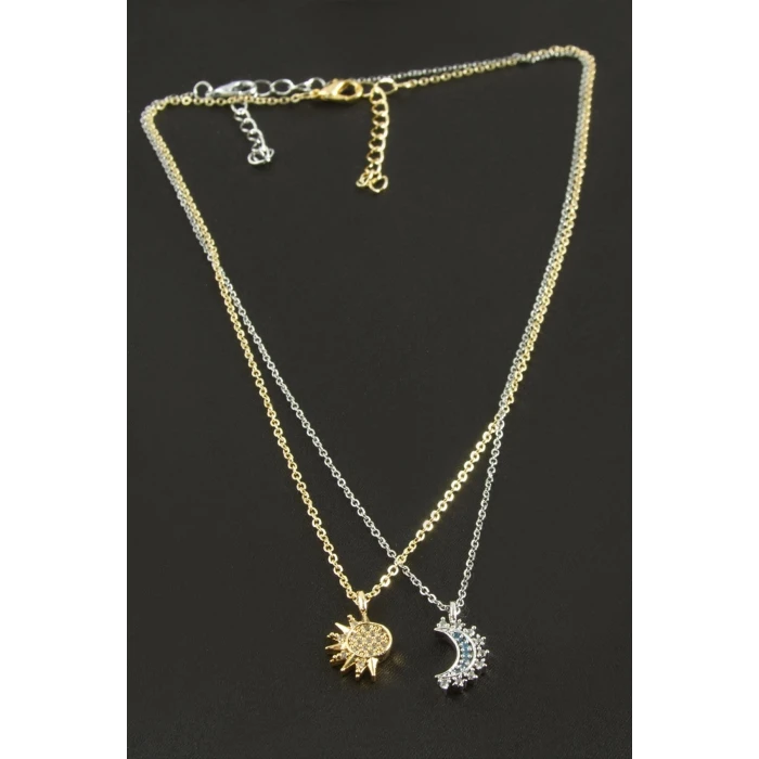 ieg™ Hilal Yıldız Çift Zirkon Taşlı Kolye