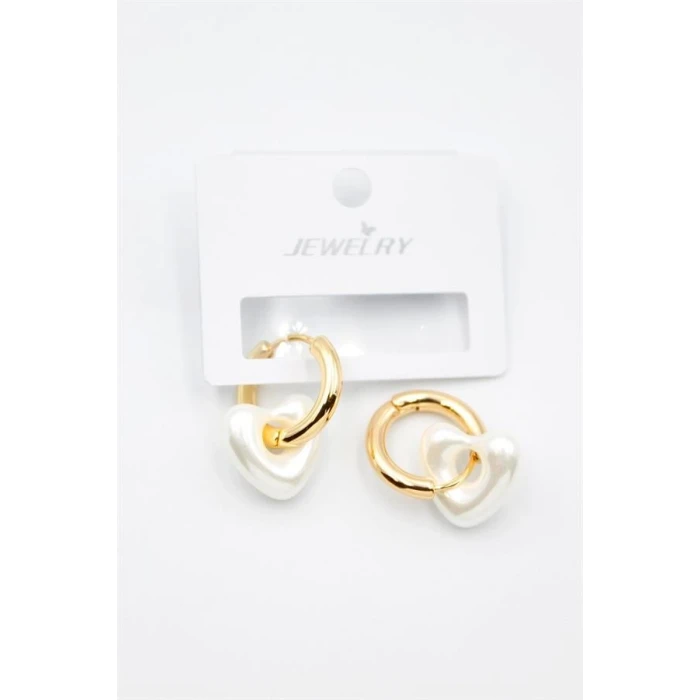 İEG İnci Kalp Küpe - Altın