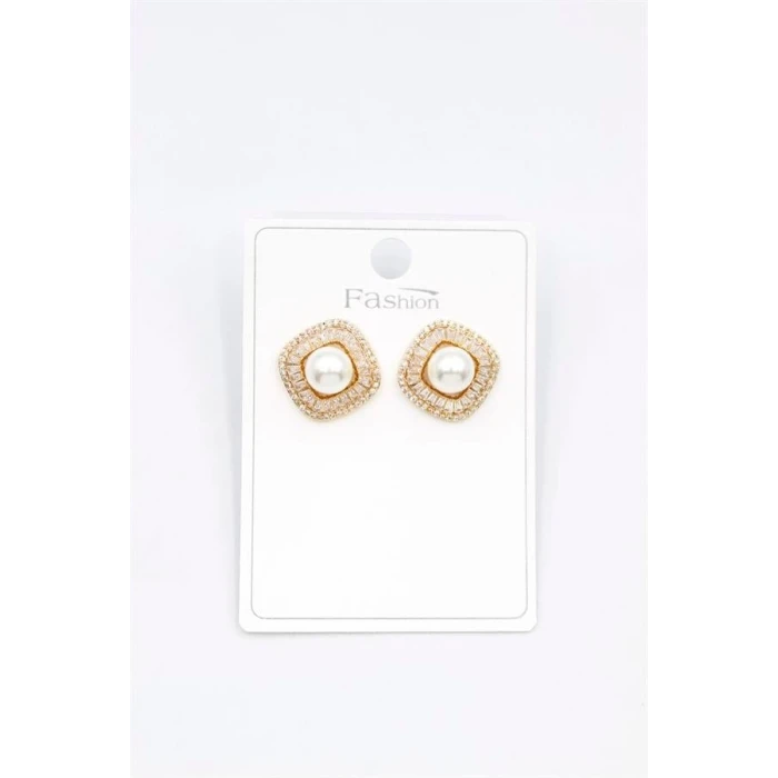 ieg™ İncili Baget Taşlı Küpe - Altın