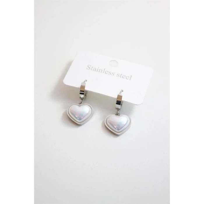 ieg™ İncili Çelik Kalp Küpe - Gümüş