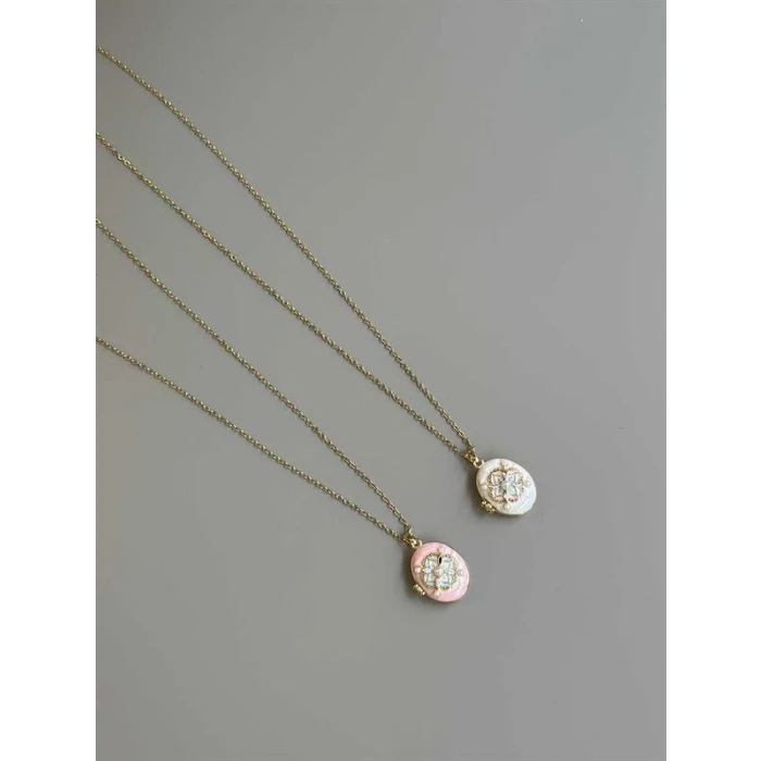 ieg™ İncili Etnik Desen Kapaklı Kolye - Pembe